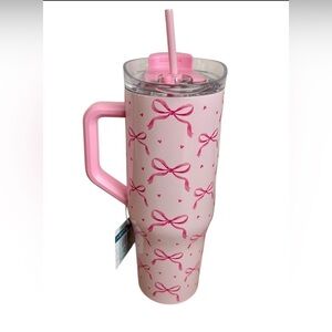 Pink bows and hearts stainless steel tumbler